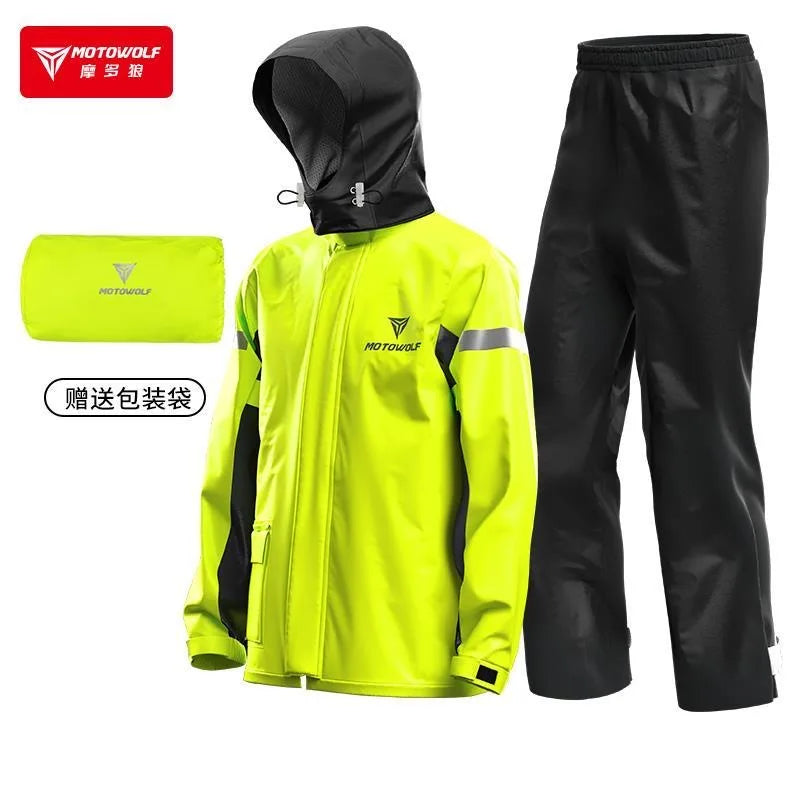 Motowolf Motorcycle Riding Raincoat Split Waterproof Outdoor Rain Pants Suit   Rain Suit Reflective Motorcycle Rain Gear