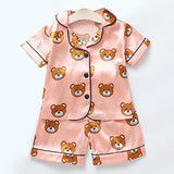 Toddler Girls Silk Satin Pajamas Sets Cartoon Kids