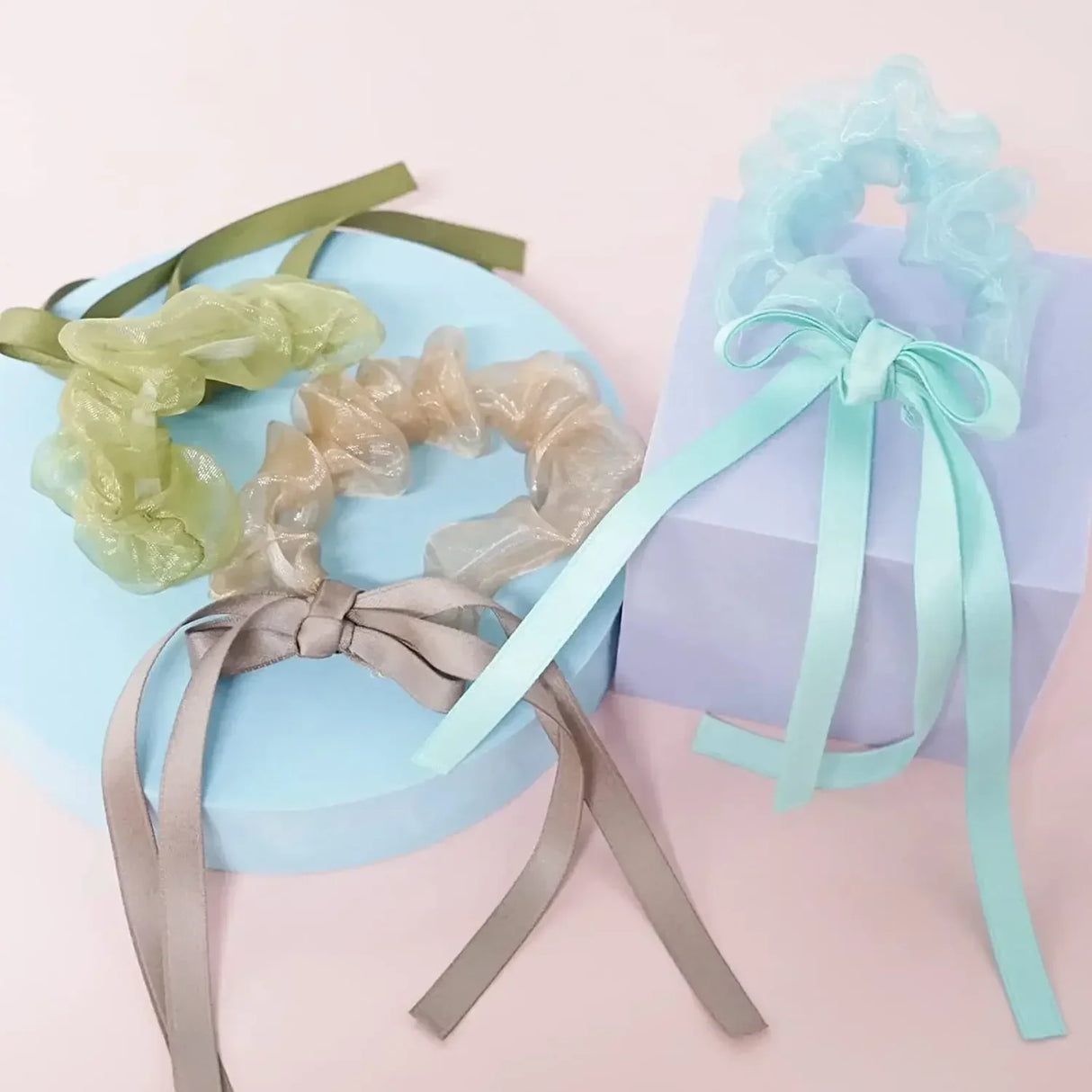 12Pcs Fairy Organza Hair Scrunchies with Ribbon Hair