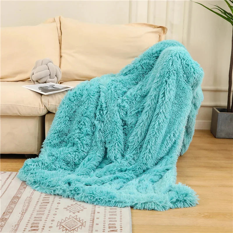 Shaggy Throw Blanket Soft Long Plush Bed Cover