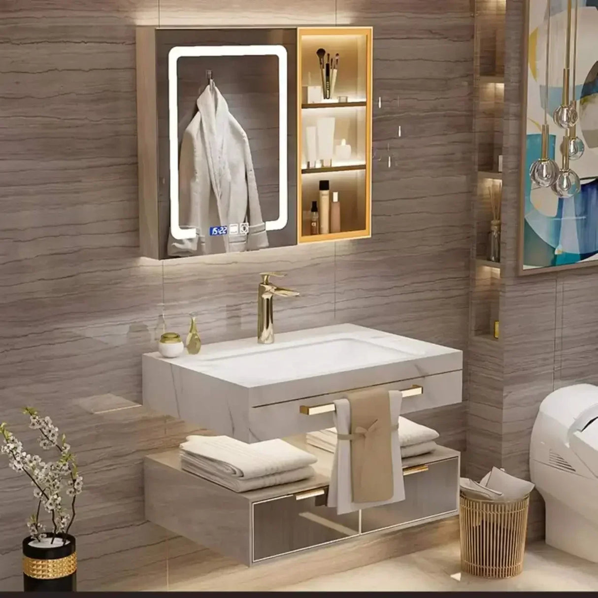Modern Slate Bathroom Cabinet with Smart Mirror Ceramic