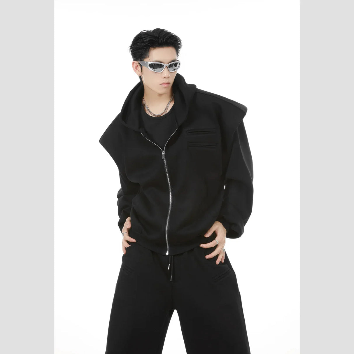 FEWQ Spliced Men's Hooded Jackets Zipper Cardigan Niche