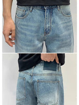 REDDACHIC Light Wash Blue Straight Jeans for Men