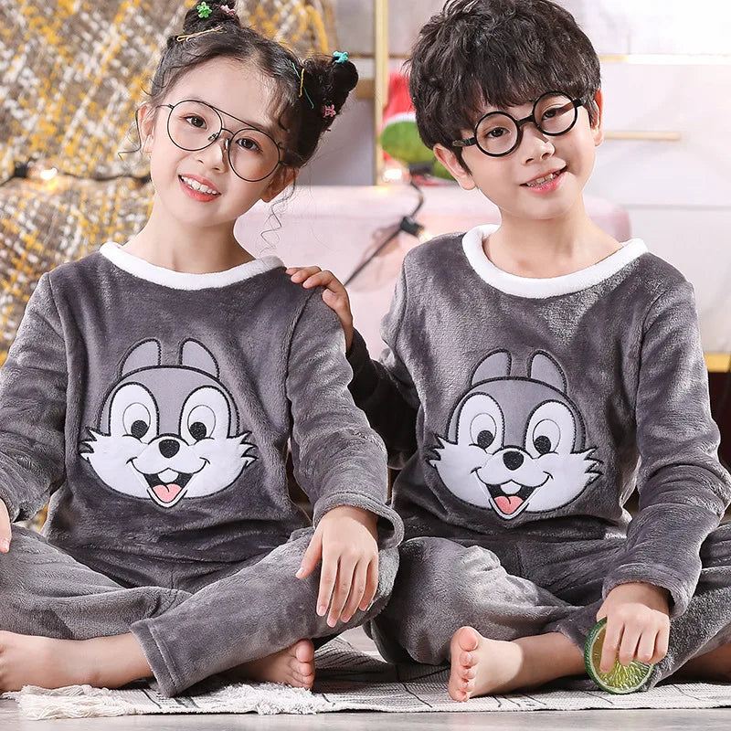 New Winter Kids Pajamas Velvet Thickened Warm Casual