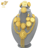African 24K Gold Color Coins Necklace Bracelet Sets