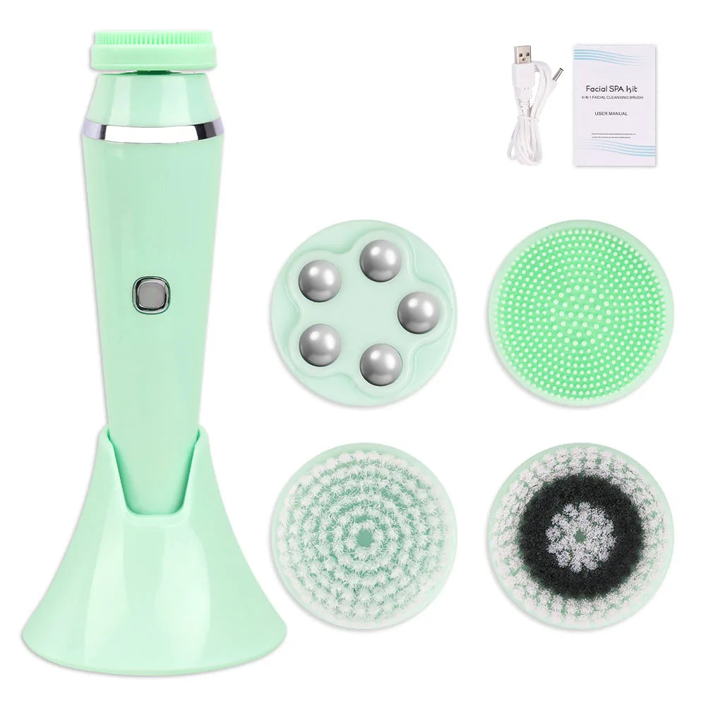 4 Head Electric Facial Cleansing Brush Silicone Rotating