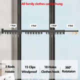 Extendable Clothesline Retractable Clothes Hanger Rack Folding Wall