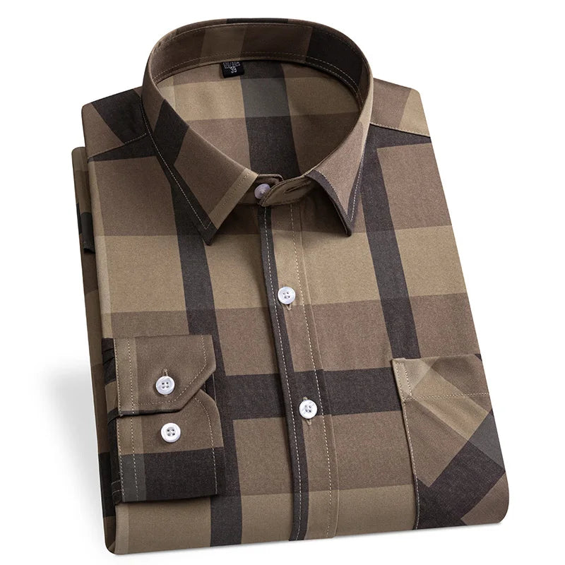 Men's Fashion Shirts Casual Slim Plaid Striped Men