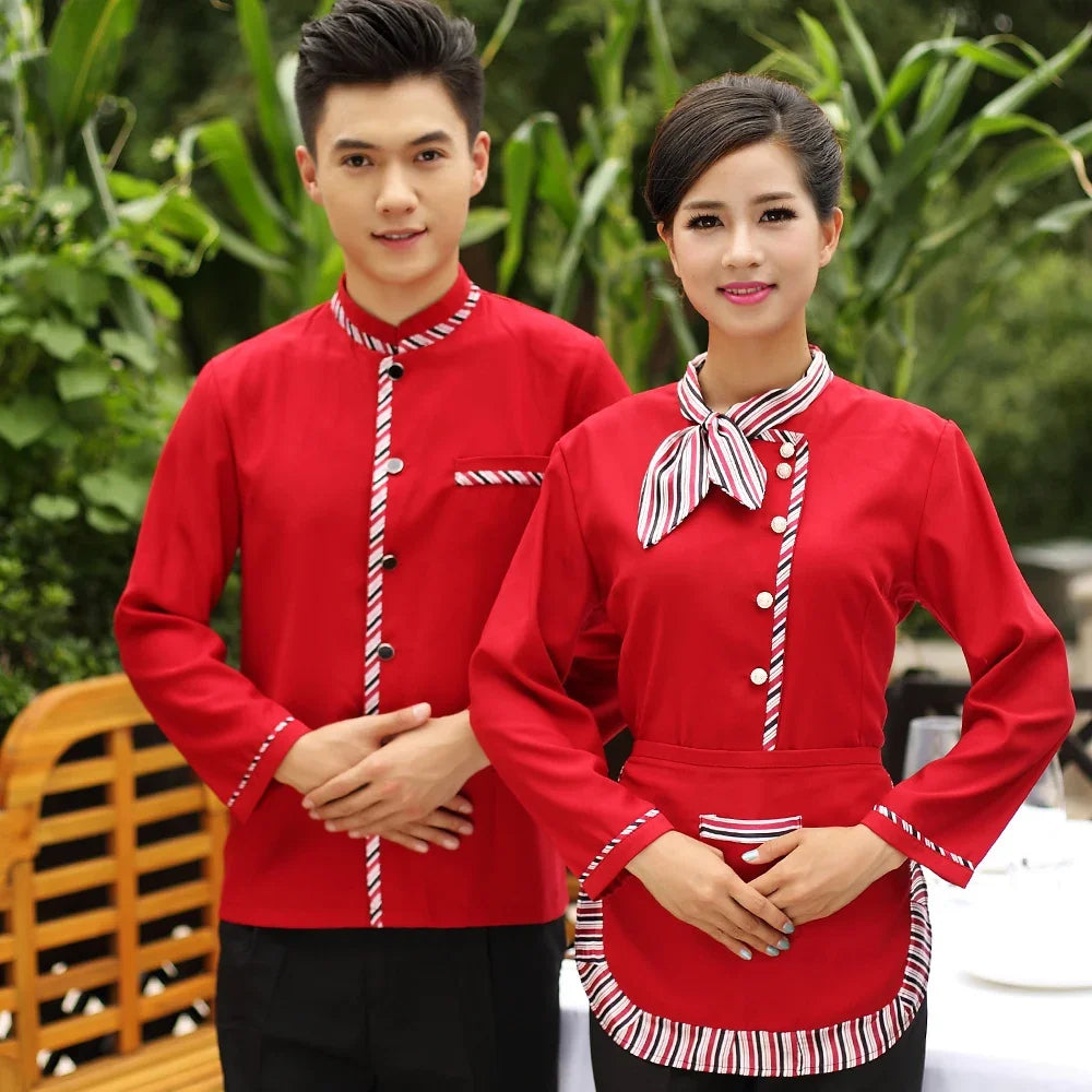 Long Sleeve Hotel Waiter Uniform Female Restaurant Topapron