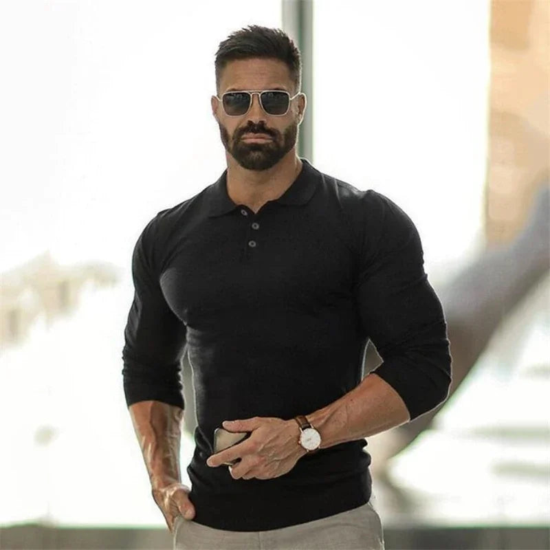 Brand Polo-Shirts Long Sleeve Male Cotton Solid Fitness