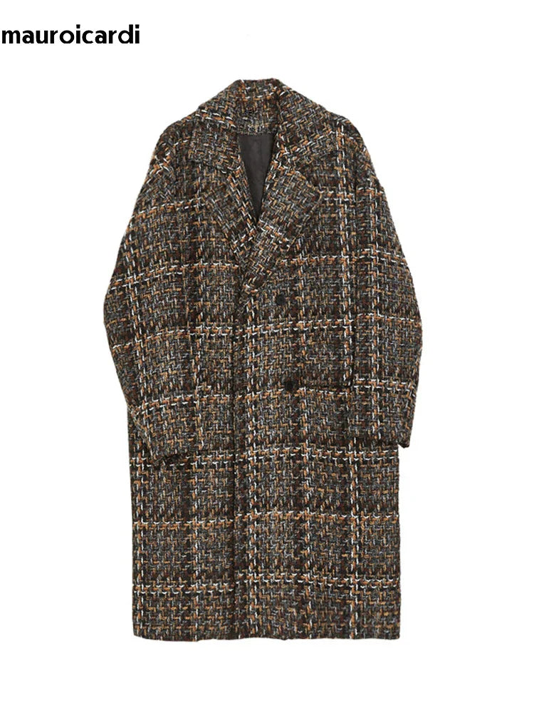 Mauroicardi Autumn Winter Loose Colorful Stylish Warm Tweed