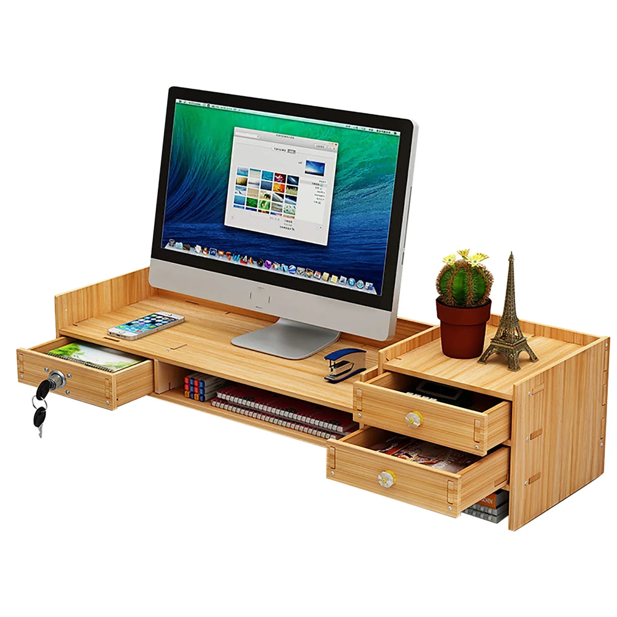 Wooden Desk Organizer with Drawers Office Supplies Computer