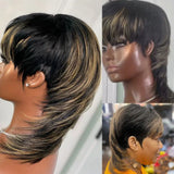 Mullet Wigs Short Pixie Cut Wigs Full Machine