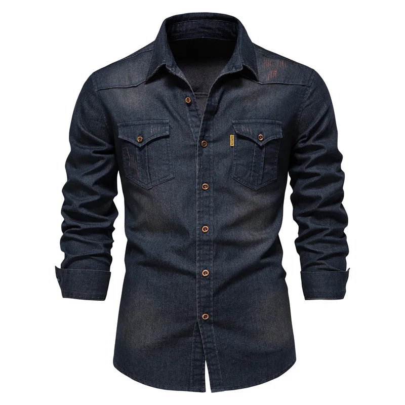 Men's Denim Shirt High Quality Cotton Elastic Spring