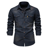 Men's Denim Shirt High Quality Cotton Elastic Spring