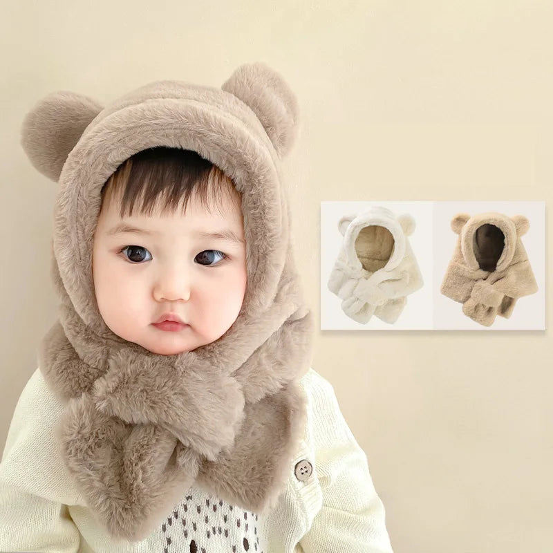 Winter Baby Hat Scarf One-Piece Faux Fur Infant