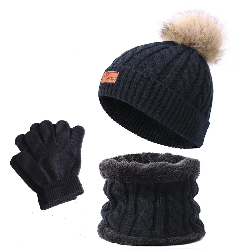 Baby Warm Winter Hats Scarf Gloves 3pcs Set