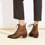 Genuine Leather Retro Mature Women Ankle Boots Pointed