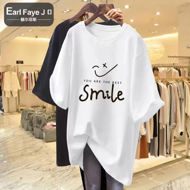 2023 Summer Plus Size Cotton TShirt Ladies Soft