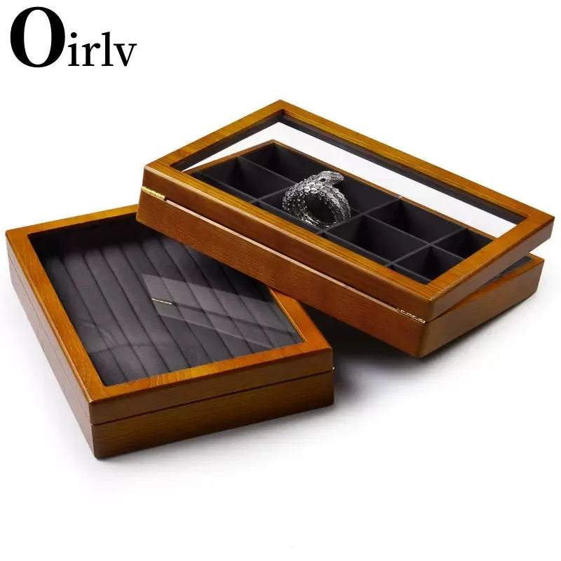 Oirlv Retro Wooden Jewelry Box Ring Necklace Bracelet