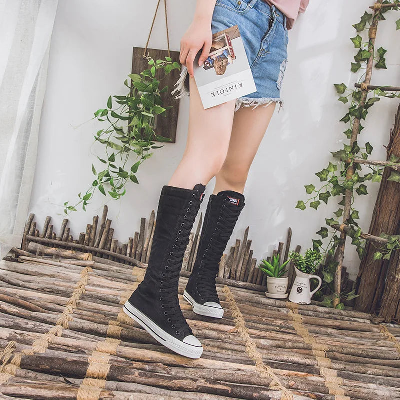 High Top Women's Canvas Shoes Knee High Boots