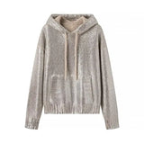 Plus Size Womens Fashionable Hooded Sweater Metallic LongSleeved