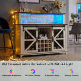 OKD Farmhouse Coffee Bar Cabinet with LED Lights,