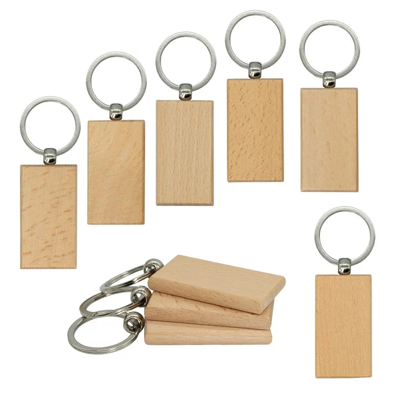 20 Pieces Blank Wooden Keychain Rectangular Key ID