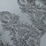 Delicate 1Yard Silver Sequin Cording Fabric Flower Venise