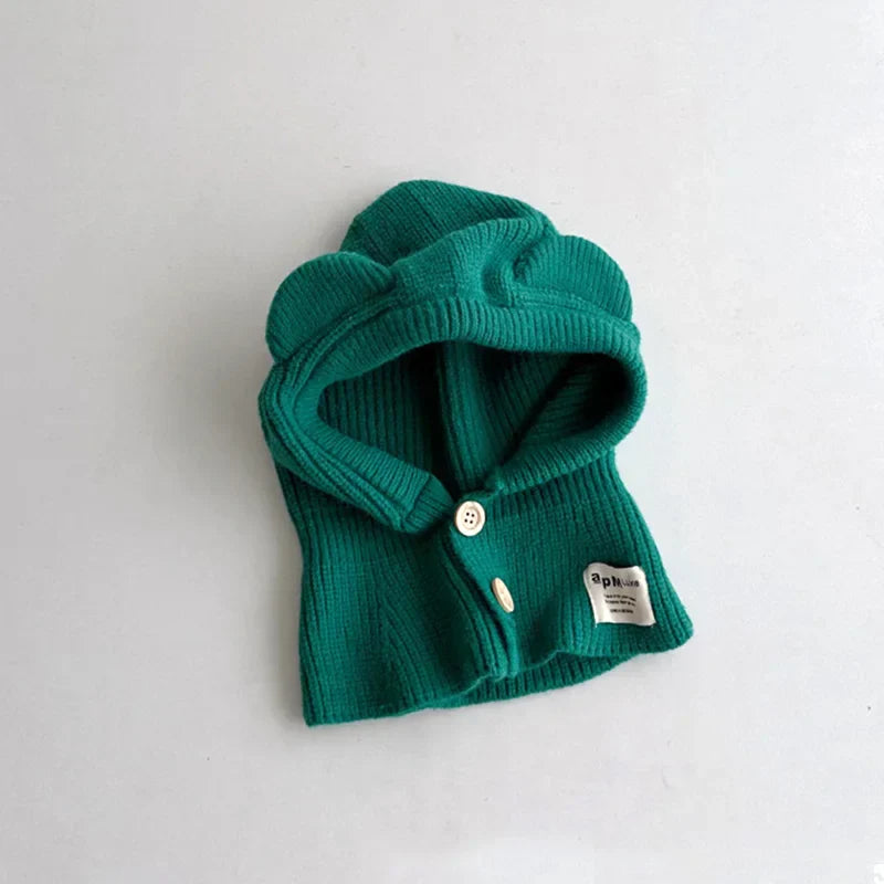 New Baby Knitted Hooded Scarf Warm Solid One