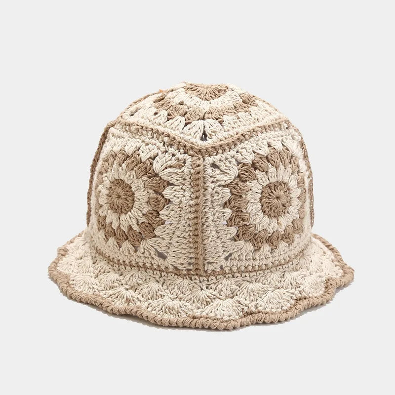 Korean Hand knit Crochet Bucket Hats Spring Summer