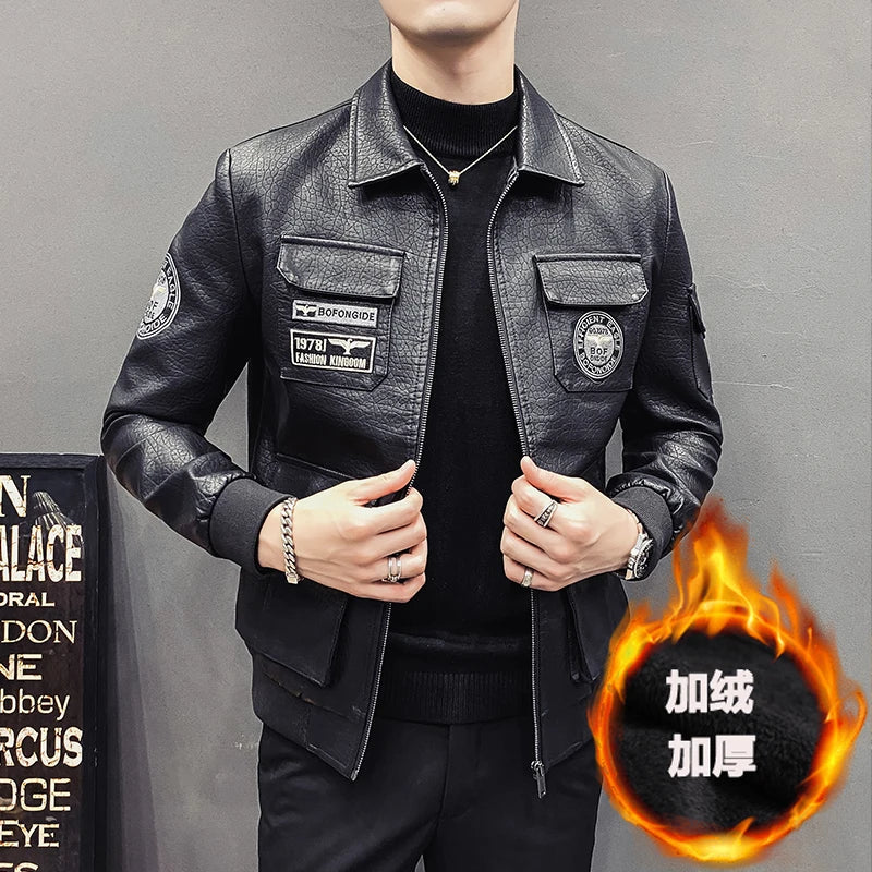 2023 New Men's Leather Jackets Autumn Winter Casual