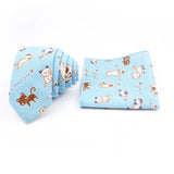 Men Linen Plant Ainmal Ties Set Pocket Handkerchief