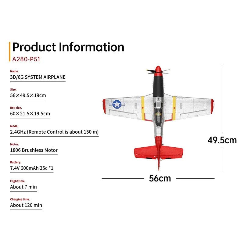 Wltoys XK A280 RC Plane P51 Model 3D/6G