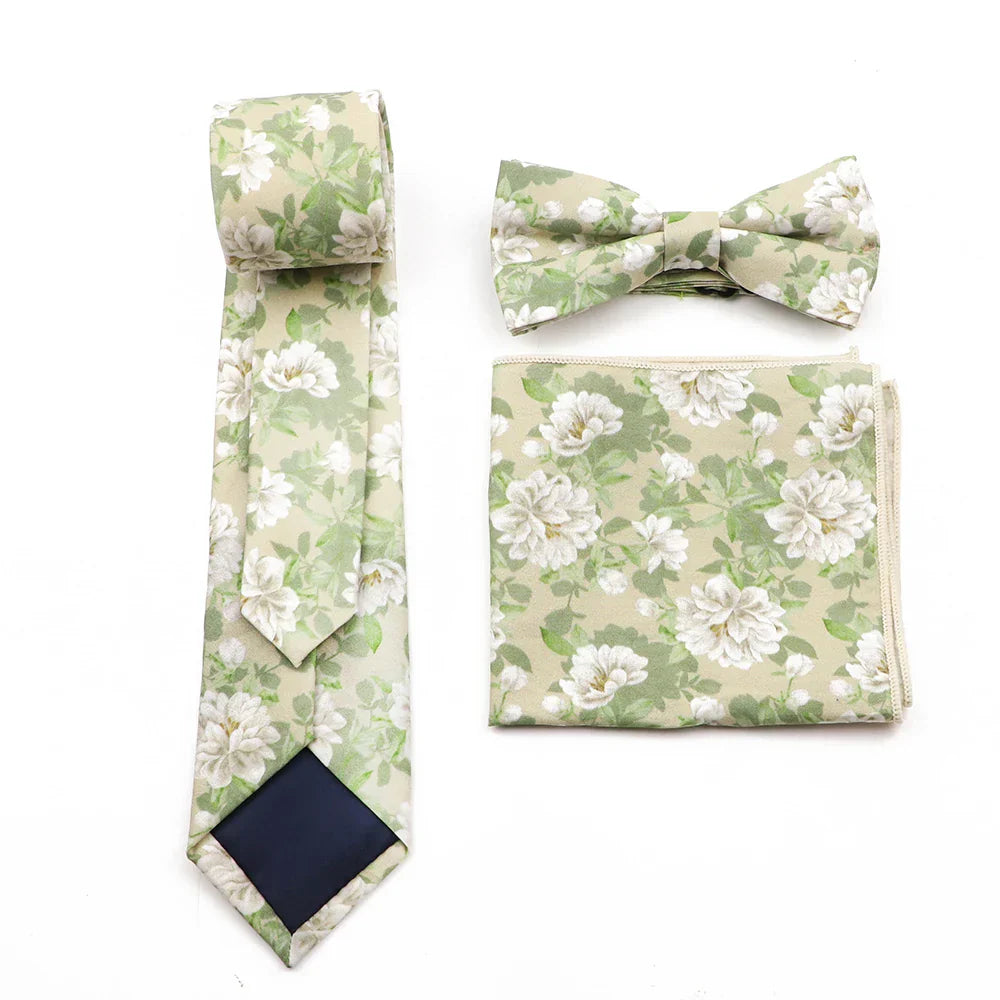 New Men's Floral Cotton Tie ThreePiece Necktie Bowtie