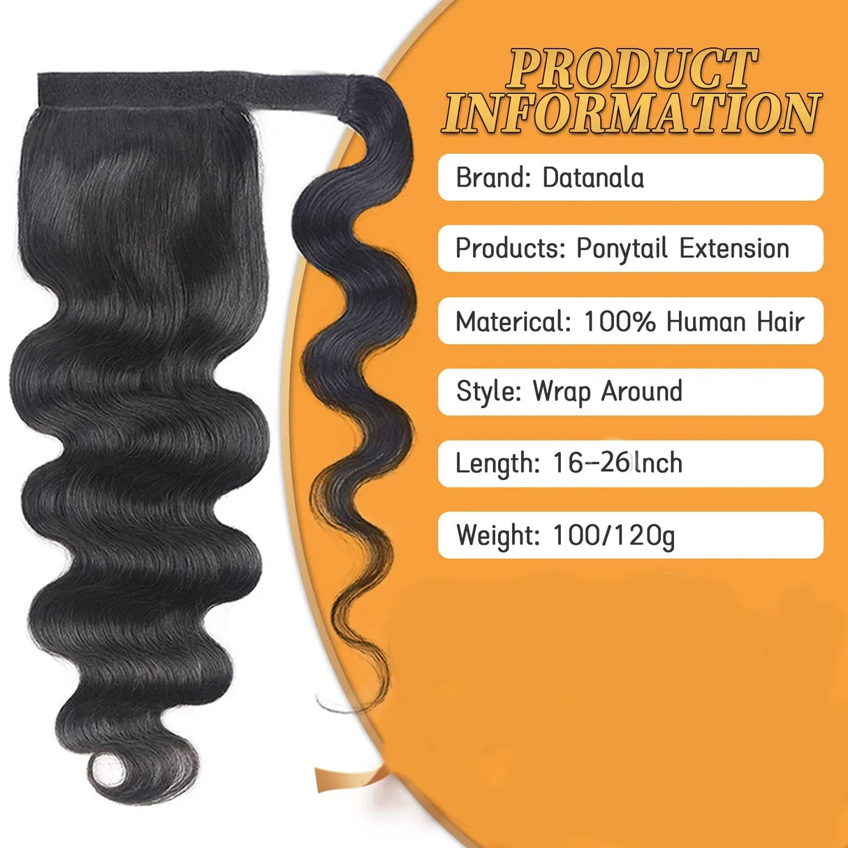 Body Wave Ponytail Human Hair Extension 120g Wrap