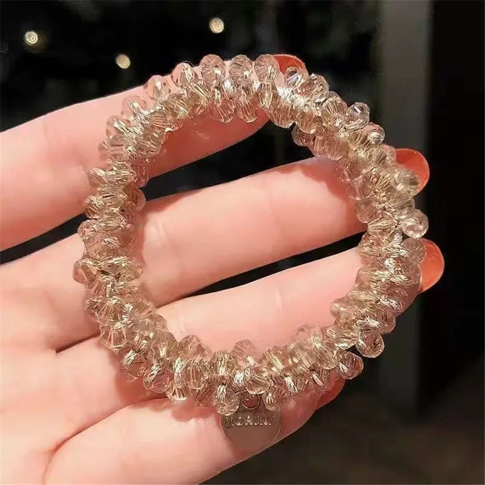 1pc Women Crystal Pearls Hair Rope Handmade Elastic