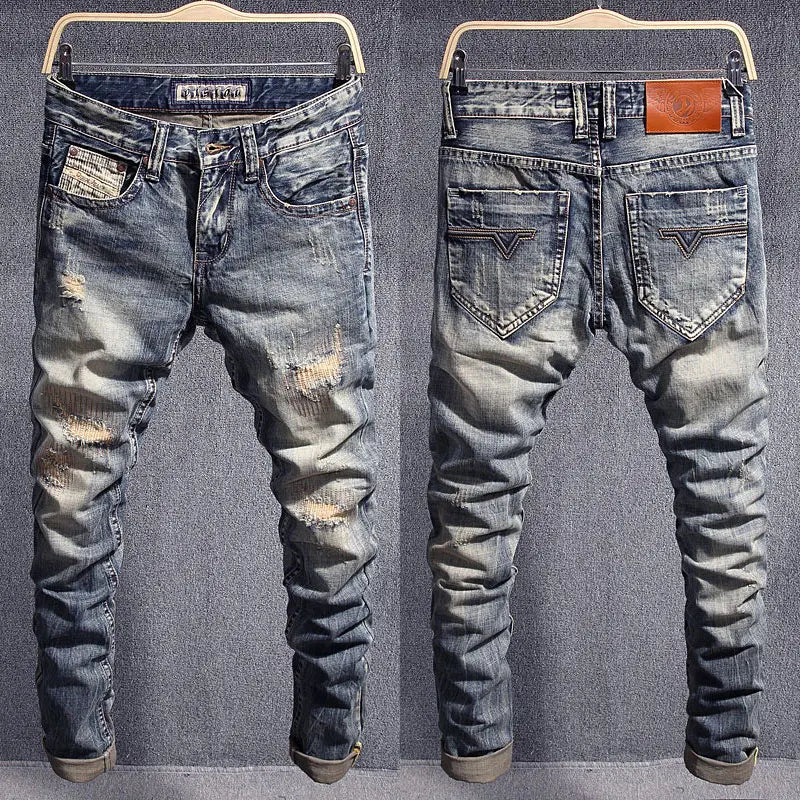 Italian Style Fashion Designer Men Jeans Retro Slim