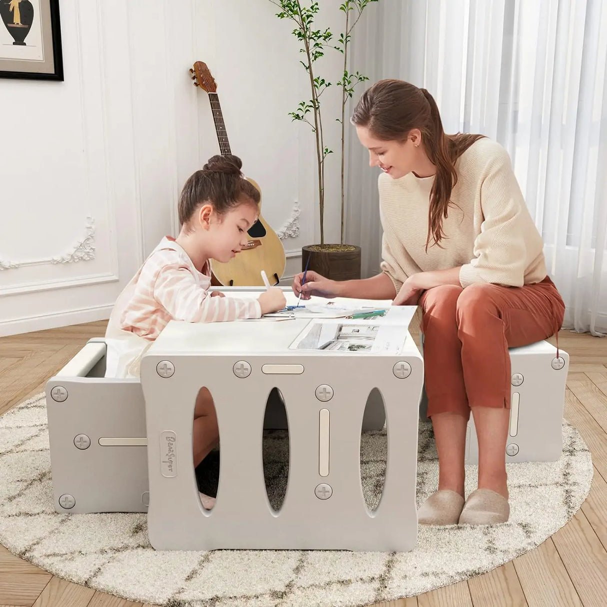 Kid's Table and 2 Chairs Set Plastic Activity