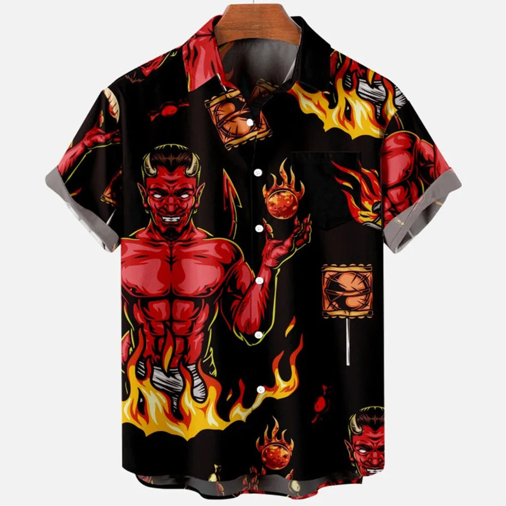 Devil Horror 3d Print Hawaiian Shirt Men Clothes