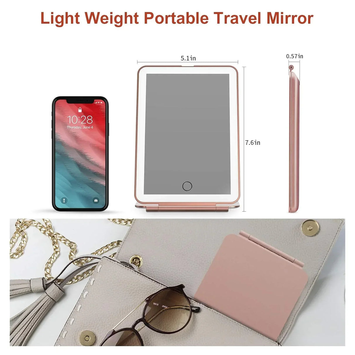 LED Foldable Travel Makeup Mirror 3 Colors Light