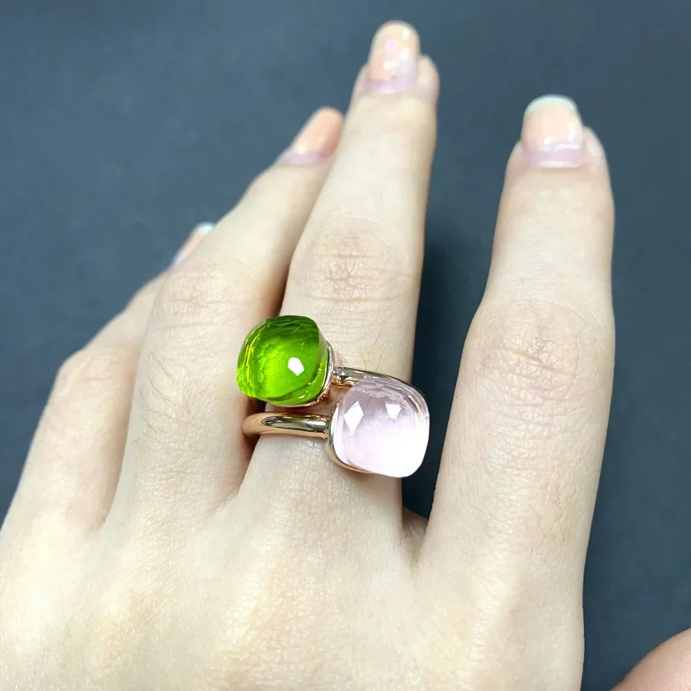 2PcsSet Pomellato Ring Stacked Mix Color Crystal Ring