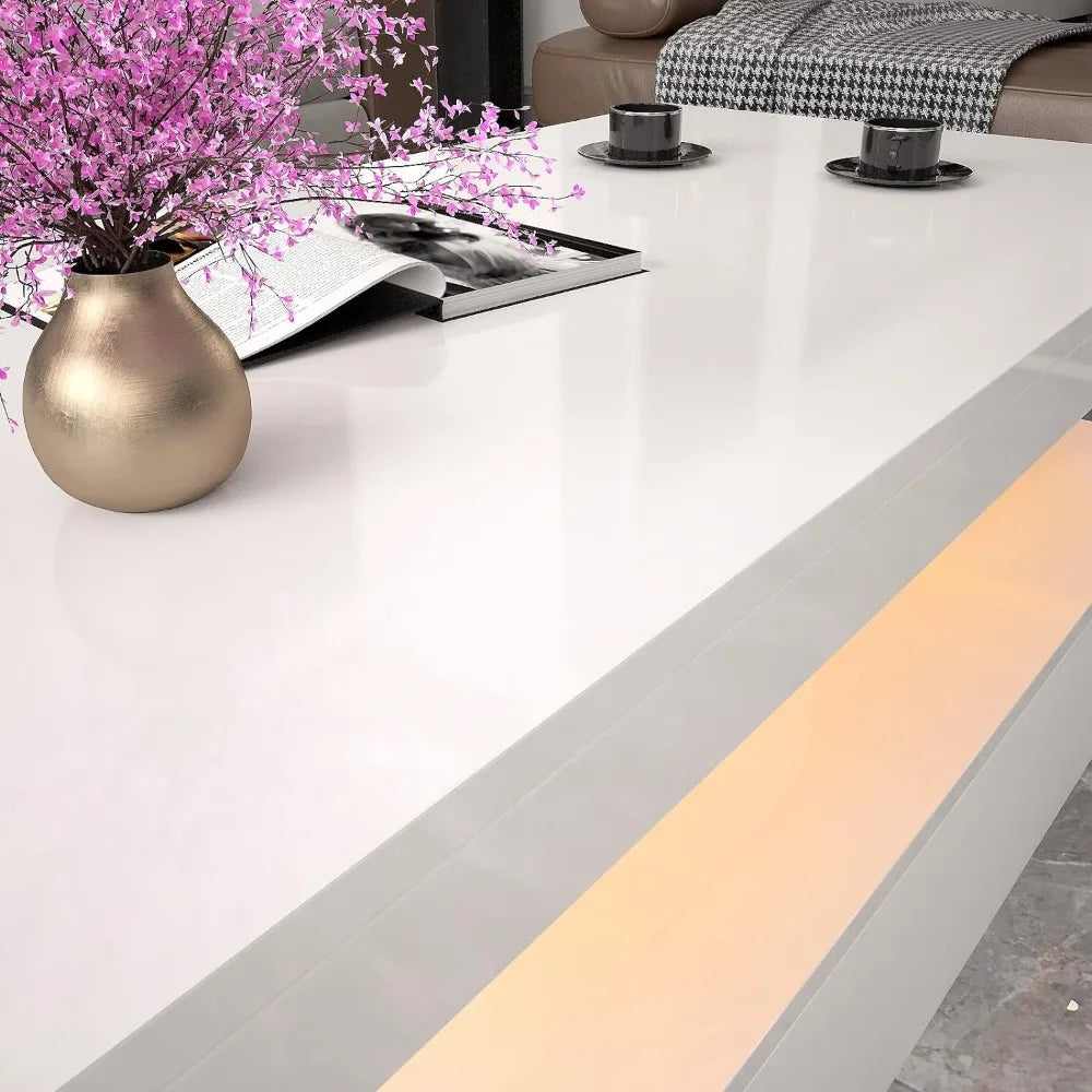 LED Coffee Table, White Modern High Gloss Coffee