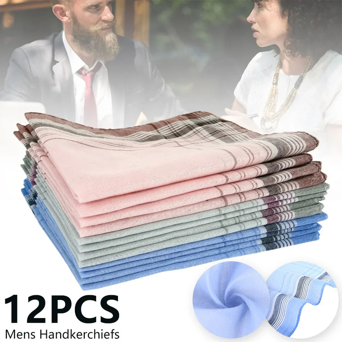 12Pcs 38*38cm Square Plaid Stripe Handkerchiefs Men Classic
