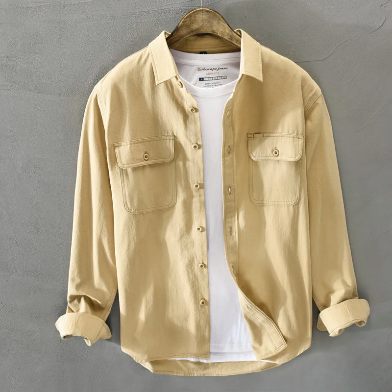 HIQOR New Mens Vintage Shirt Male Lone Sleeve