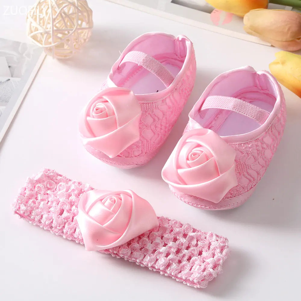 0~18M Cute Bowknot Newborn Baby Shoes Headband Set