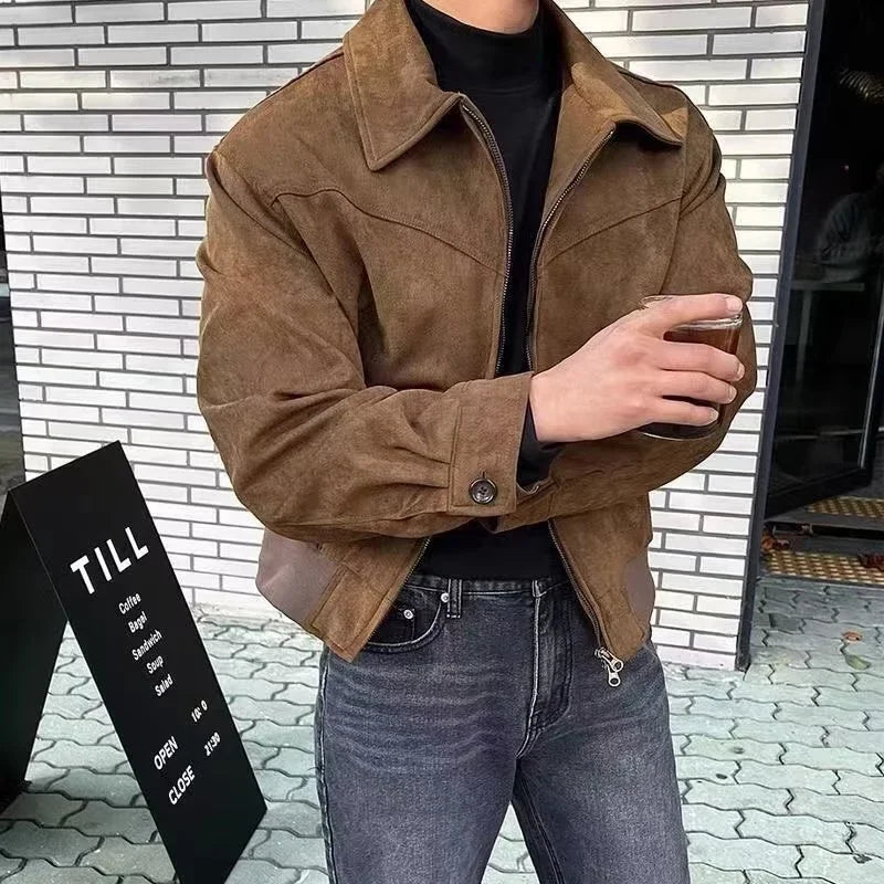 Elegant Solid Brown Coat Men's Spring Autumn High-end