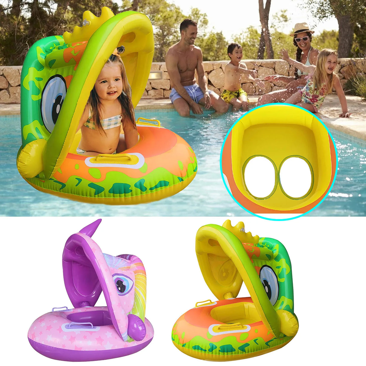 Baby Swimming Ring Sunshade Pool Float Unicorn Inflatable