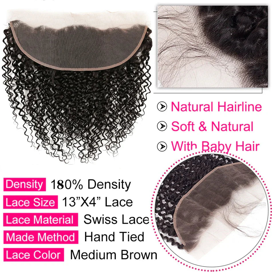 12A Kinky Curly Human Hair Bundles With Frontal