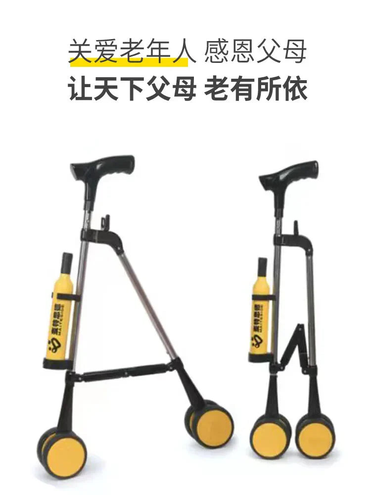 Elderly crutches with wheels Mobile folding crutches shopping